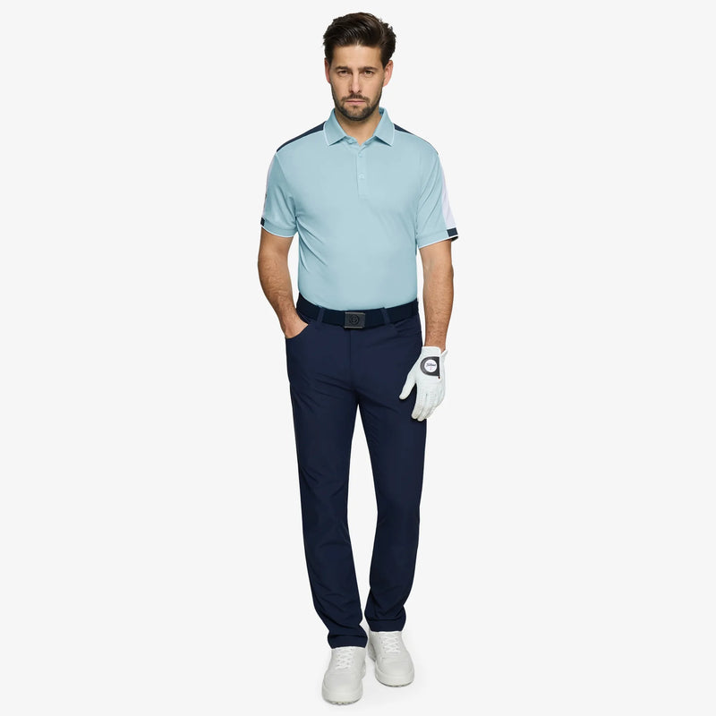 Mulligan is a Breathable short sleeve golf shirt for Men in the color Crystal Blue/White/Navy(2)