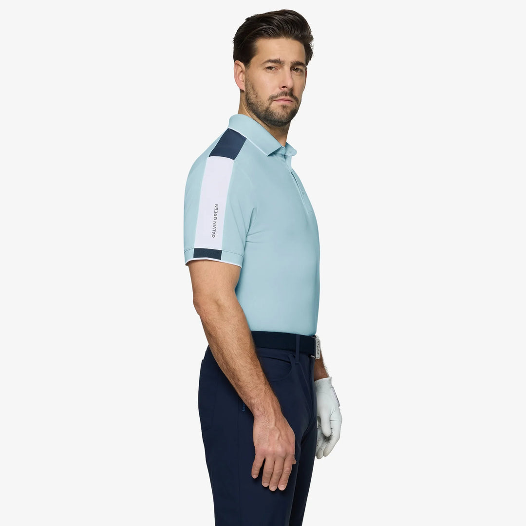 Mulligan is a Breathable short sleeve golf shirt for Men in the color Crystal Blue/White/Navy(3)