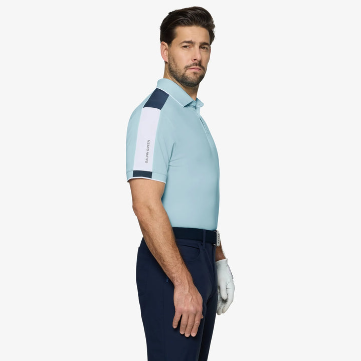Mulligan is a Breathable short sleeve golf shirt for Men in the color Crystal Blue/White/Navy(3)