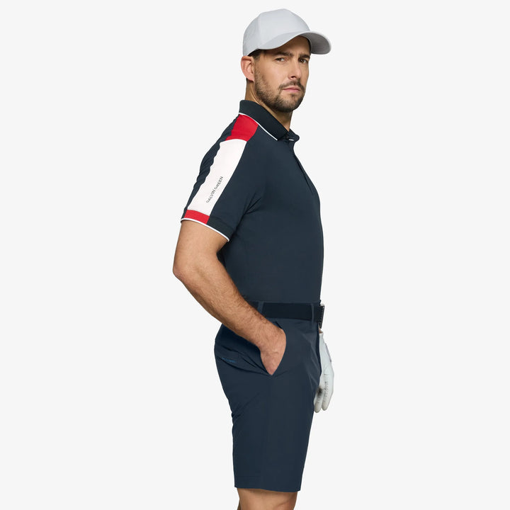 Mulligan is a Breathable short sleeve golf shirt for Men in the color Navy/Red/White(3)
