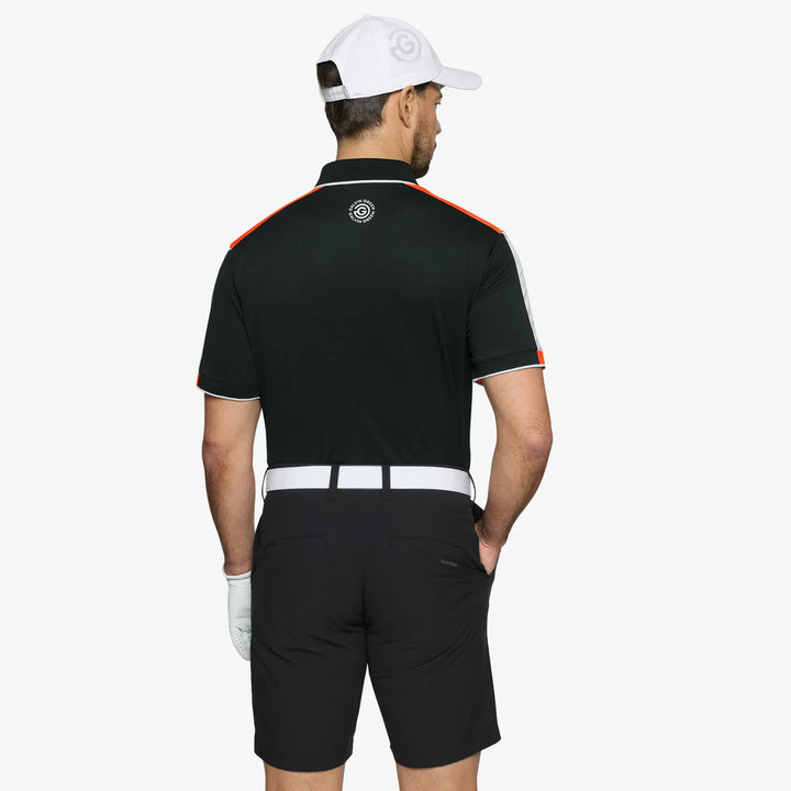 Mulligan is a Breathable short sleeve golf shirt for Men in the color Black/White/Orange(4)