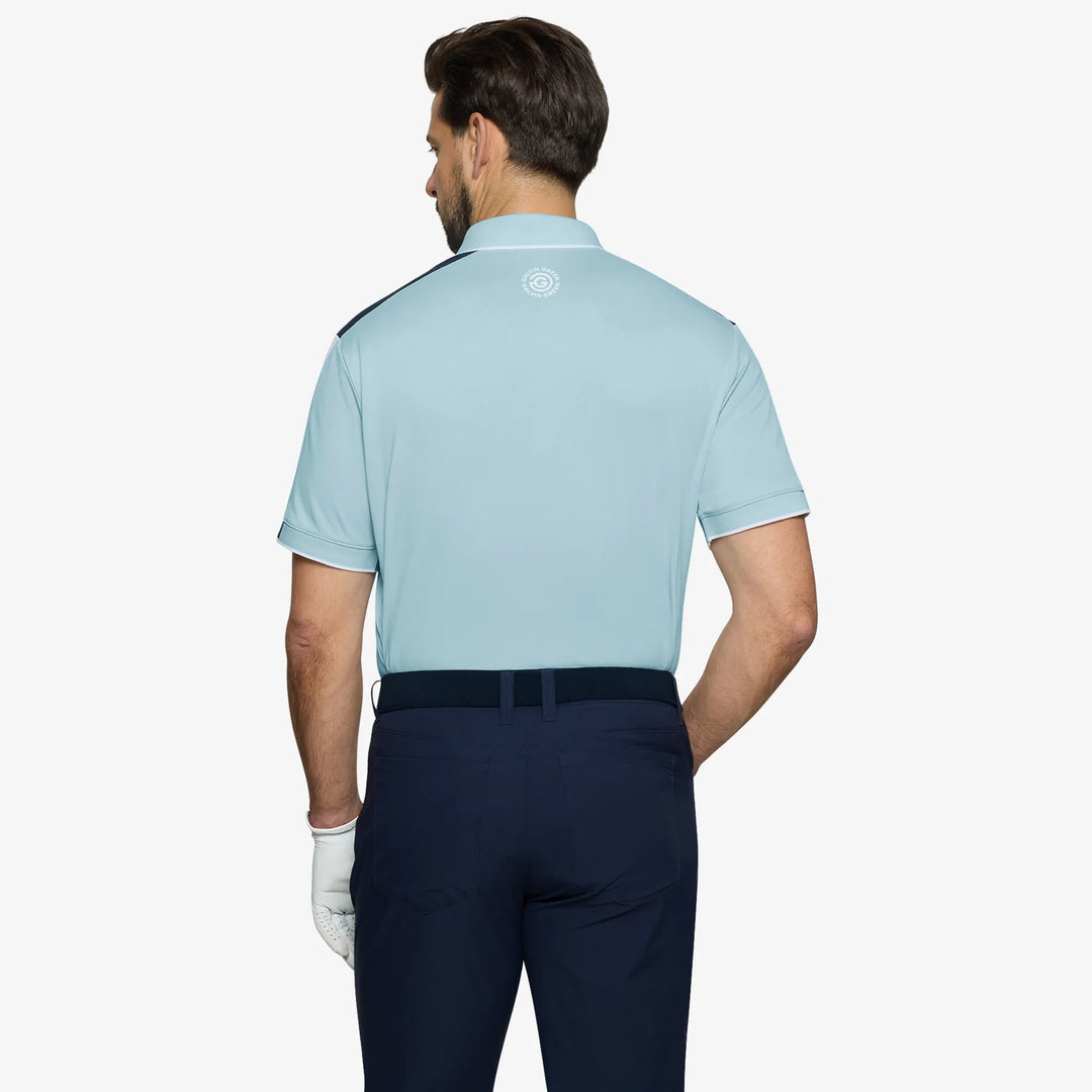 Mulligan is a Breathable short sleeve golf shirt for Men in the color Crystal Blue/White/Navy(4)