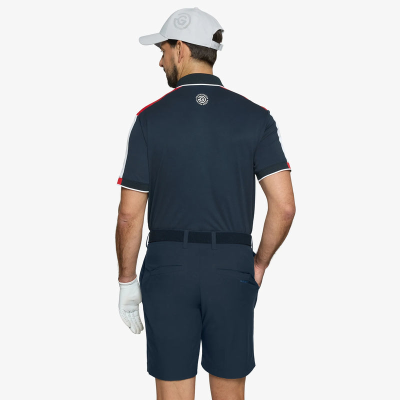 Mulligan is a Breathable short sleeve golf shirt for Men in the color Navy/Red/White(4)