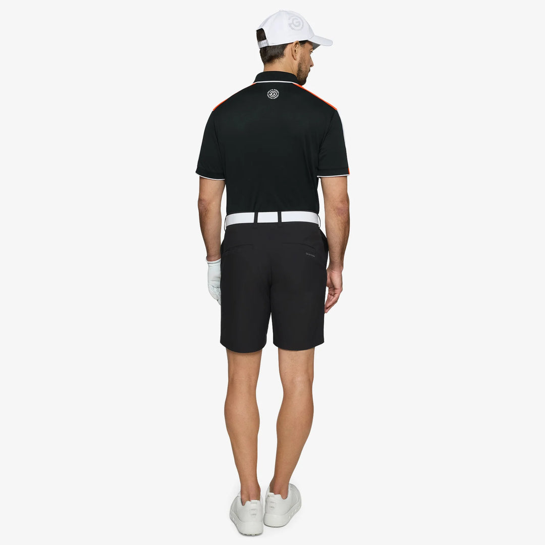 Mulligan is a Breathable short sleeve golf shirt for Men in the color Black/White/Orange(5)
