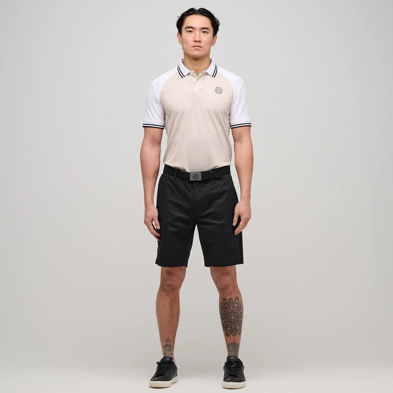 Myles is a Breathable short sleeve golf shirt for Men in the color Sand/White(2)