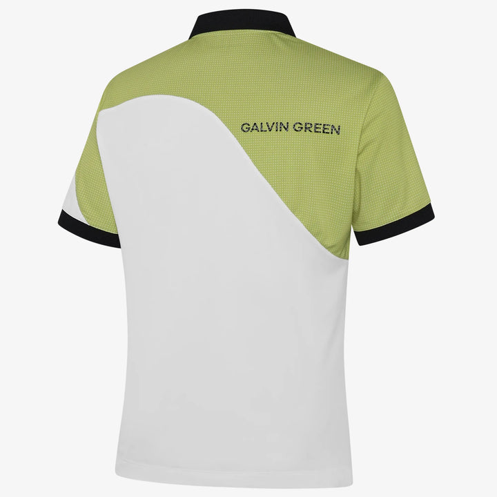 Myron is a Breathable short sleeve golf shirt for Men in the color White/Sunny Lime(7)