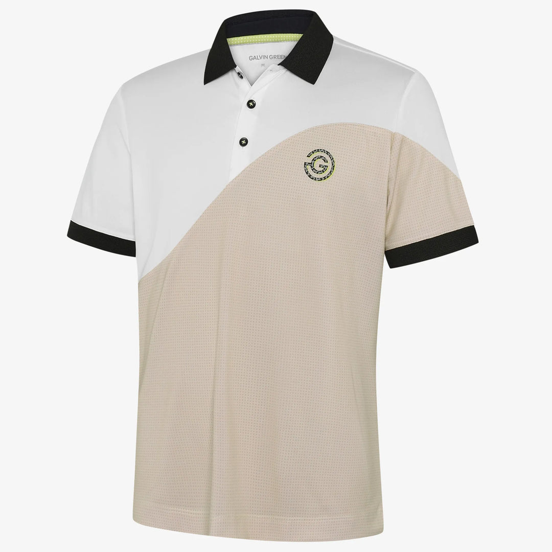 Myron is a Breathable short sleeve golf shirt for Men in the color Sand/White(0)