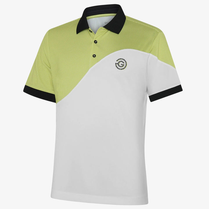 Myron is a Breathable short sleeve golf shirt for Men in the color White/Sunny Lime(0)
