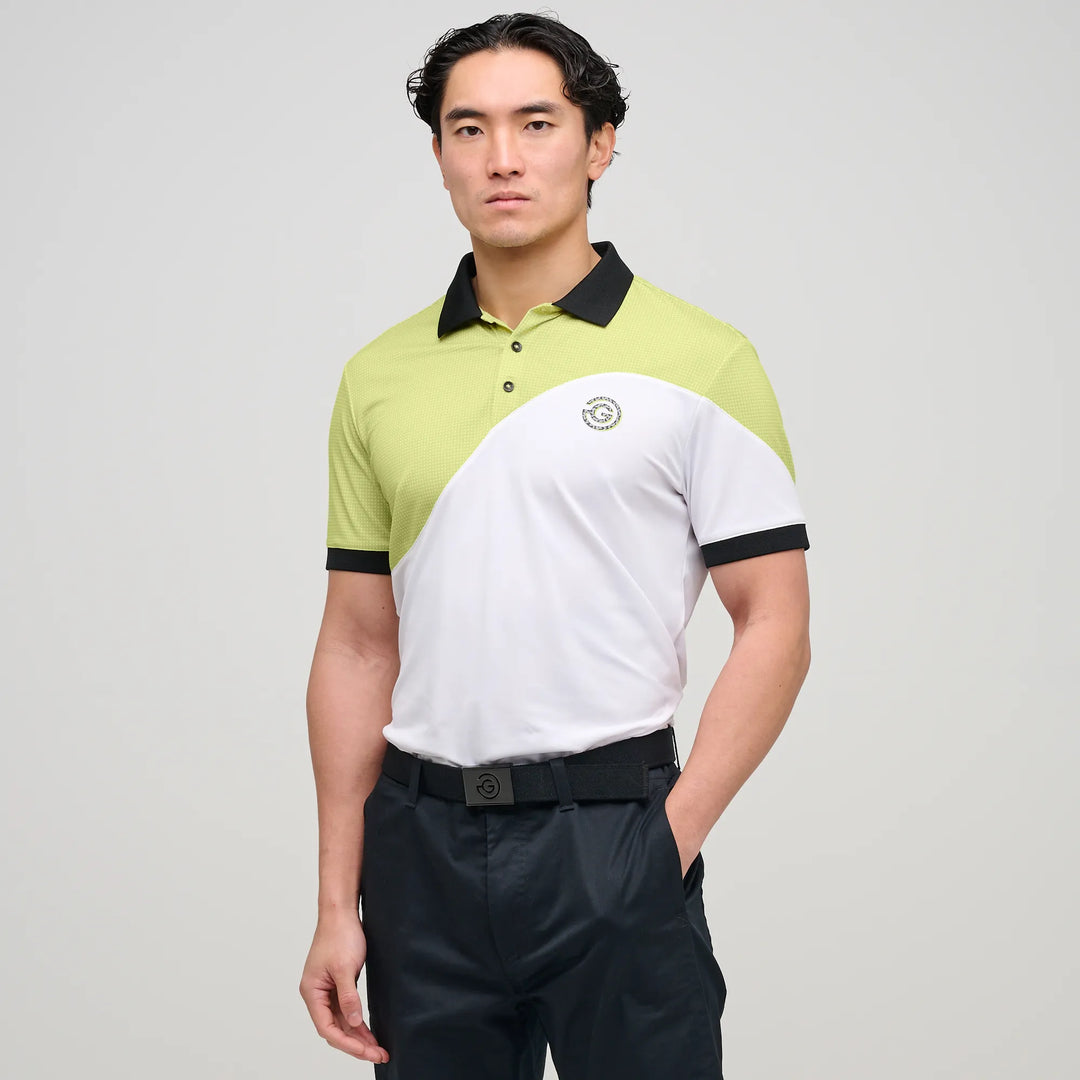 Myron is a Breathable short sleeve golf shirt for Men in the color White/Sunny Lime(1)