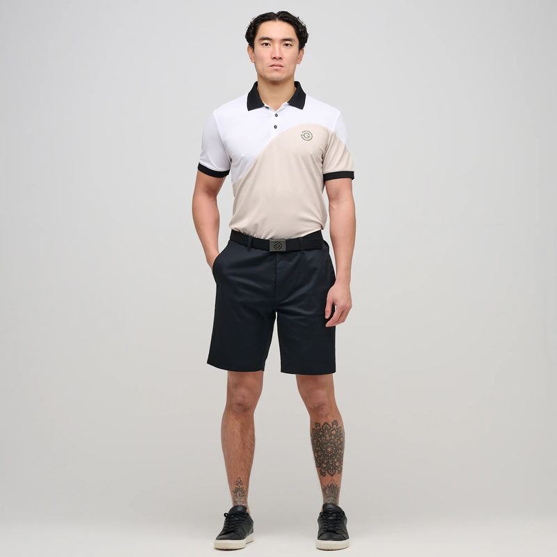 Myron is a Breathable short sleeve golf shirt for Men in the color Sand/White(2)