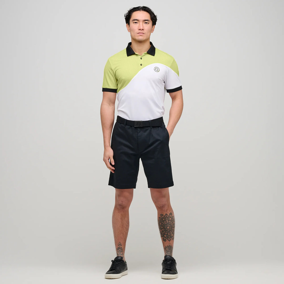 Myron is a Breathable short sleeve golf shirt for Men in the color White/Sunny Lime(2)