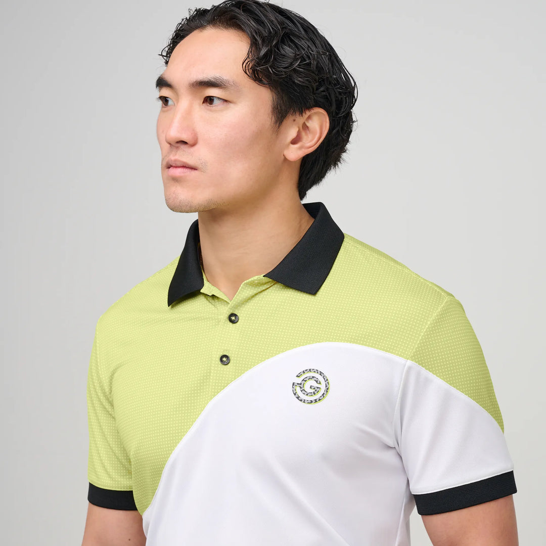Myron is a Breathable short sleeve golf shirt for Men in the color White/Sunny Lime(3)