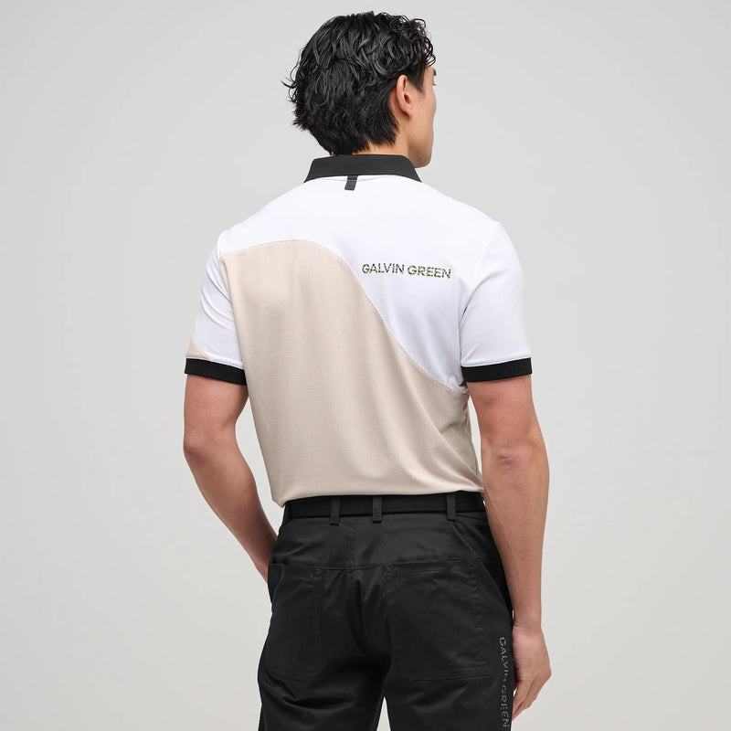Myron is a Breathable short sleeve golf shirt for Men in the color Sand/White(4)