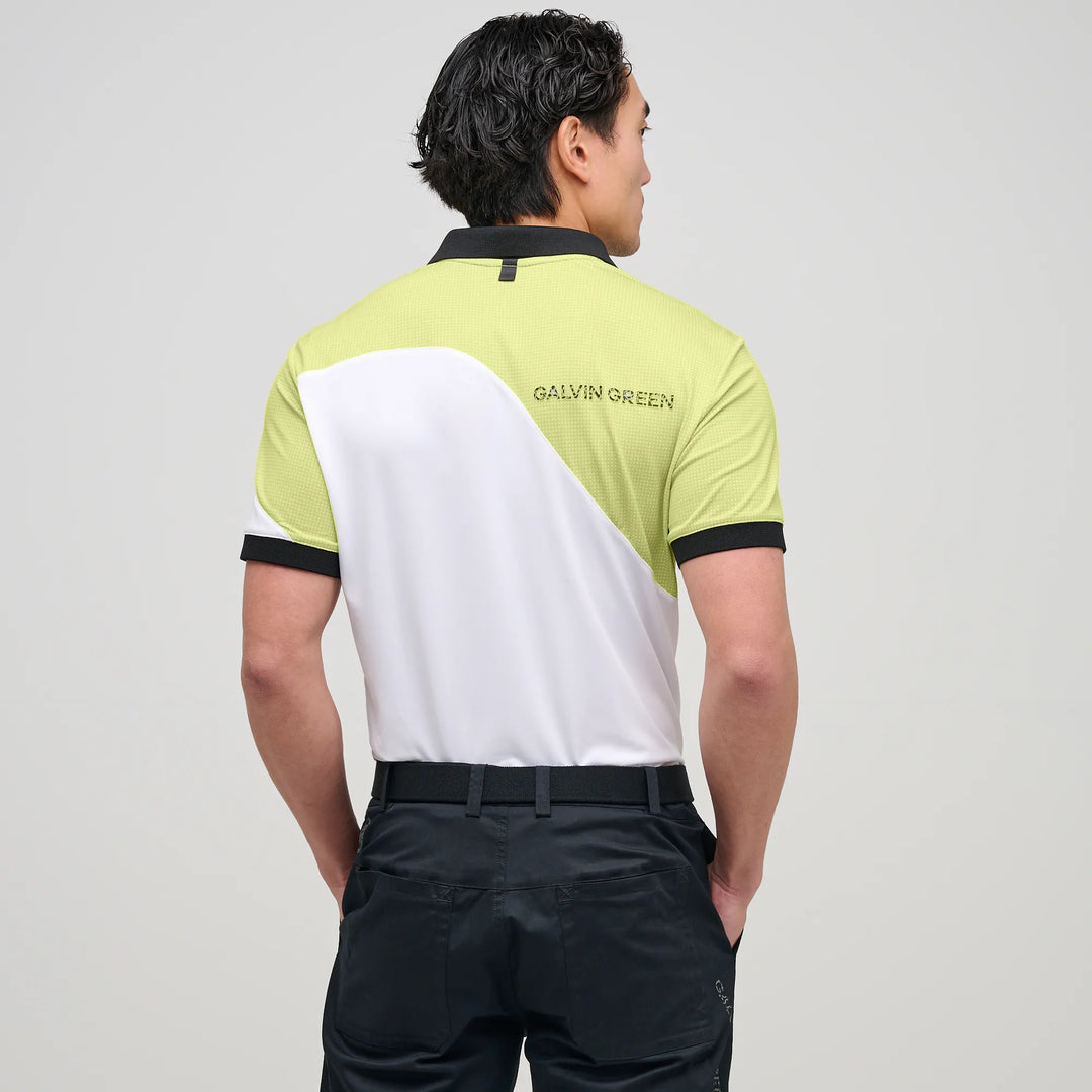 Myron is a Breathable short sleeve golf shirt for Men in the color White/Sunny Lime(4)