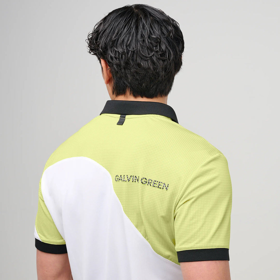 Myron is a Breathable short sleeve golf shirt for Men in the color White/Sunny Lime(5)