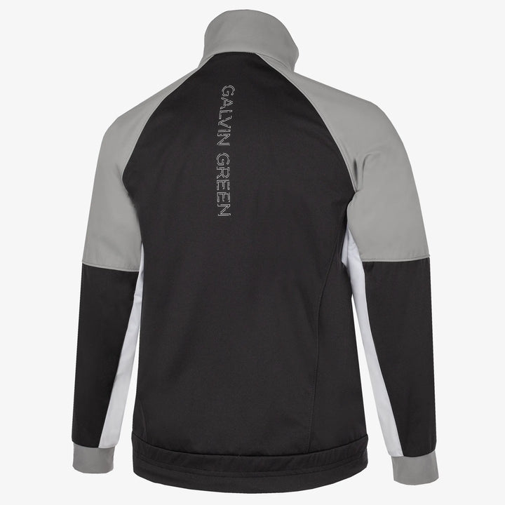 Remi is a Windproof and water repellent golf jacket for Juniors in the color Black/Sharksin/White(10)