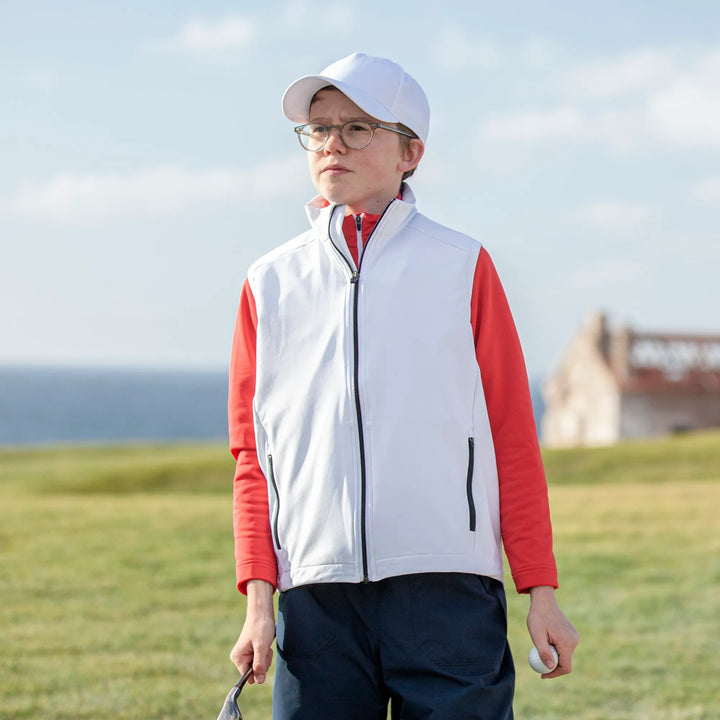 Rio is a Windproof and water repellent golf vest for Juniors in the color White(10)
