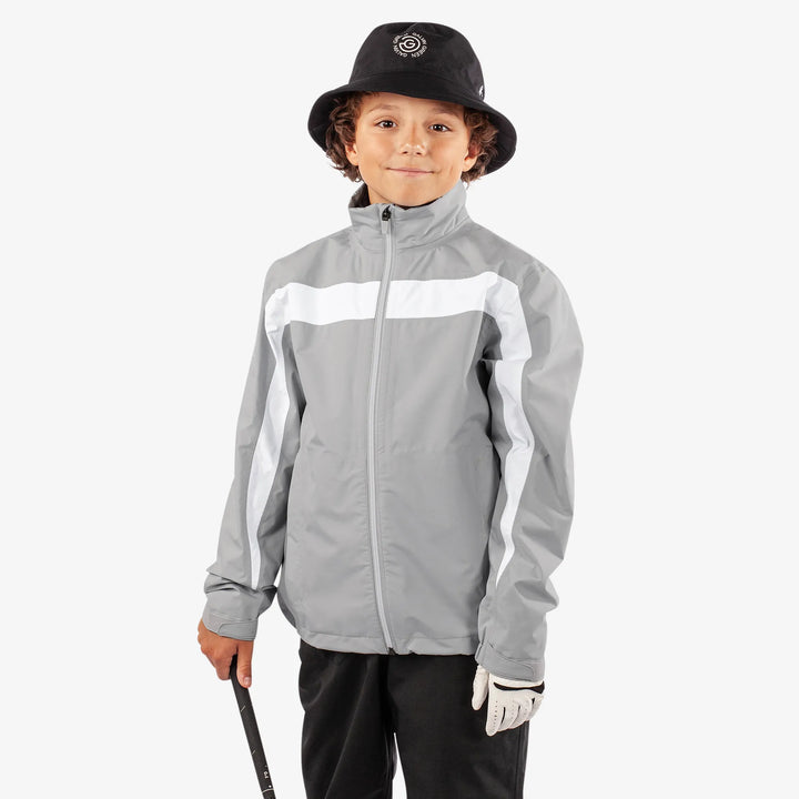 Robert is a Waterproof golf jacket for Juniors in the color Sharkskin/White(1)