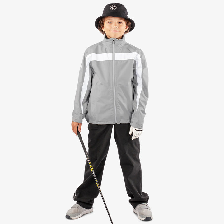 Robert is a Waterproof golf jacket for Juniors in the color Sharkskin/White(2)