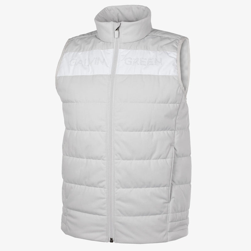 Ronie is a Windproof and water repellent golf vest for Juniors in the color Cool Grey/White(0)