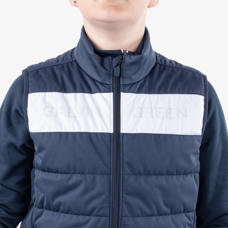 Ronie is a Windproof and water repellent golf vest for Juniors in the color Navy/White(4)