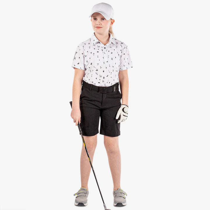 Rowan is a Breathable short sleeve golf shirt for Juniors in the color White/Black(2)