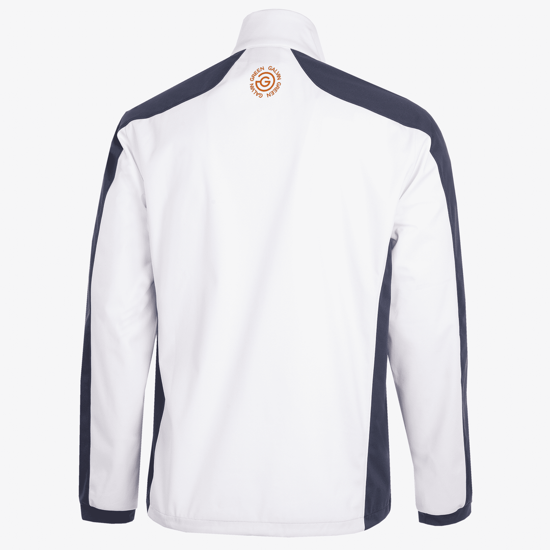 Lawrence is a Windproof and water repellent golf jacket for Men in the color White/Navy/Orange(9)