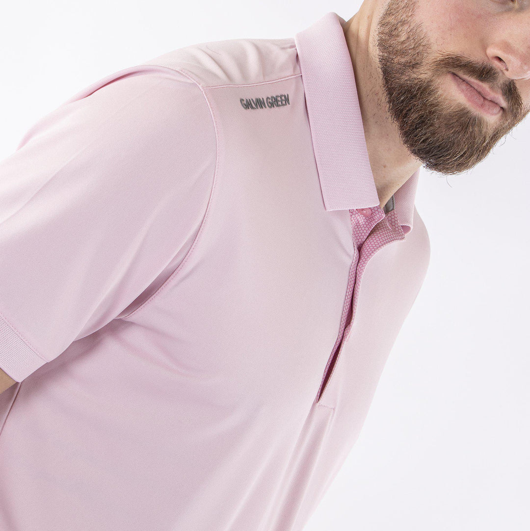 Max is a Breathable short sleeve golf shirt for Men in the color Amazing Pink(2)