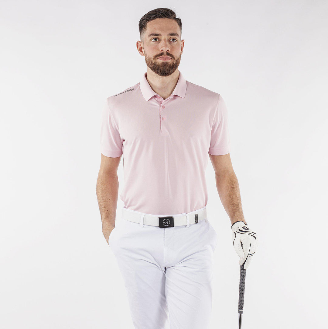 Max is a Breathable short sleeve golf shirt for Men in the color Amazing Pink(1)