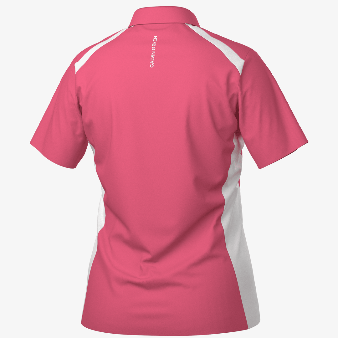 Mirelle is a Breathable short sleeve golf shirt for Women in the color Camelia Rose/White(7)