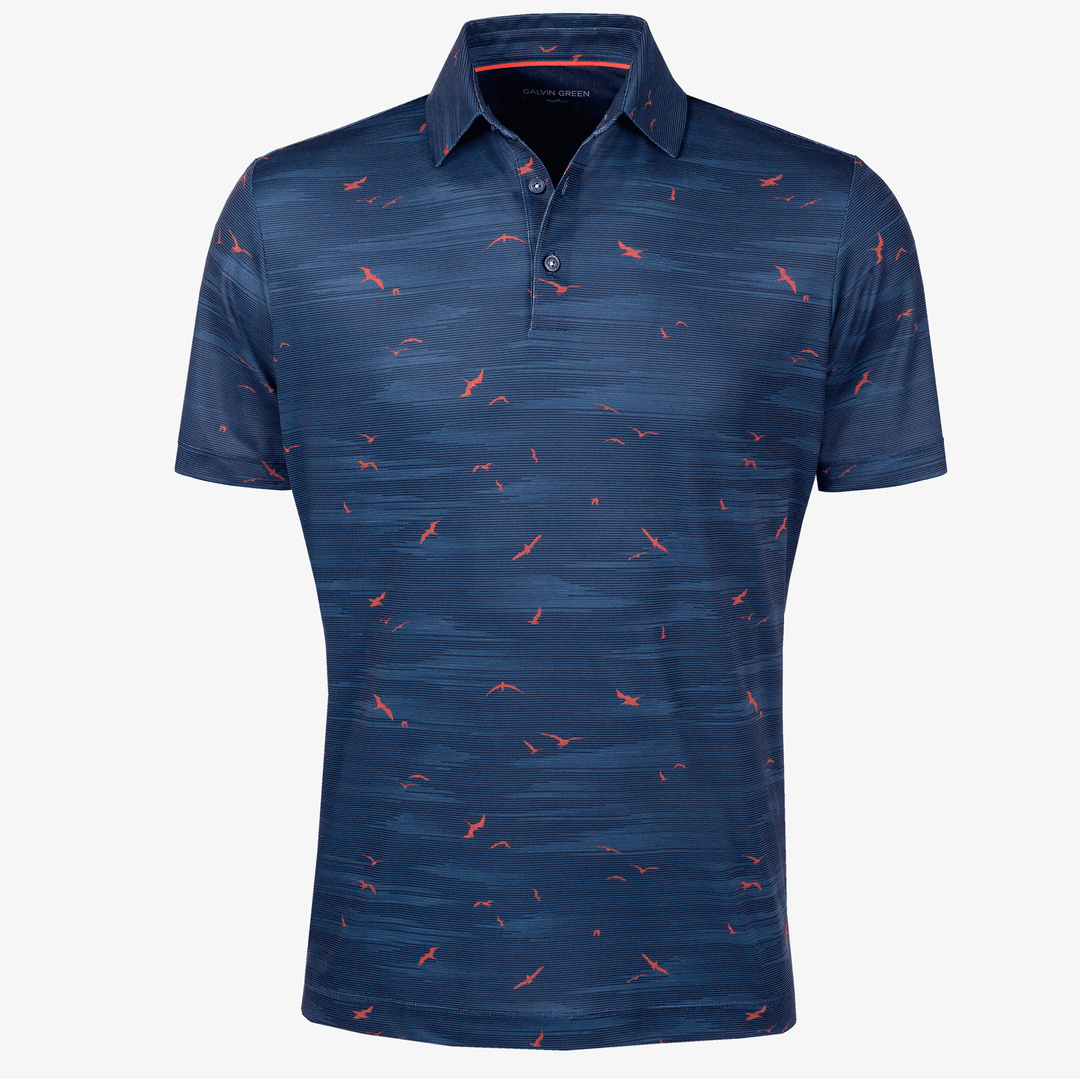 Marin is a Breathable short sleeve golf shirt for Men in the color Navy/Orange(0)