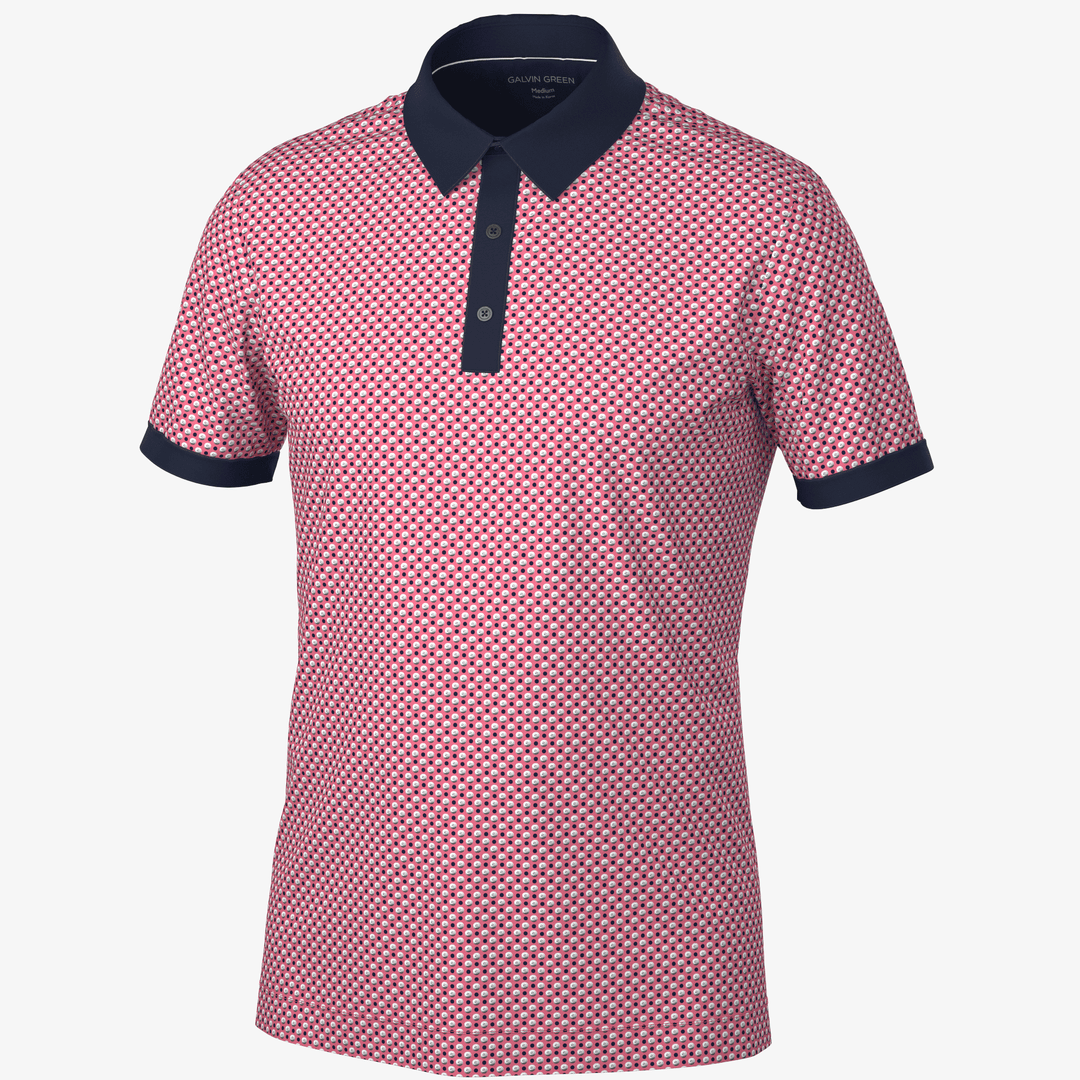 Mate is a Breathable short sleeve golf shirt for Men in the color Camelia Rose/Navy(0)