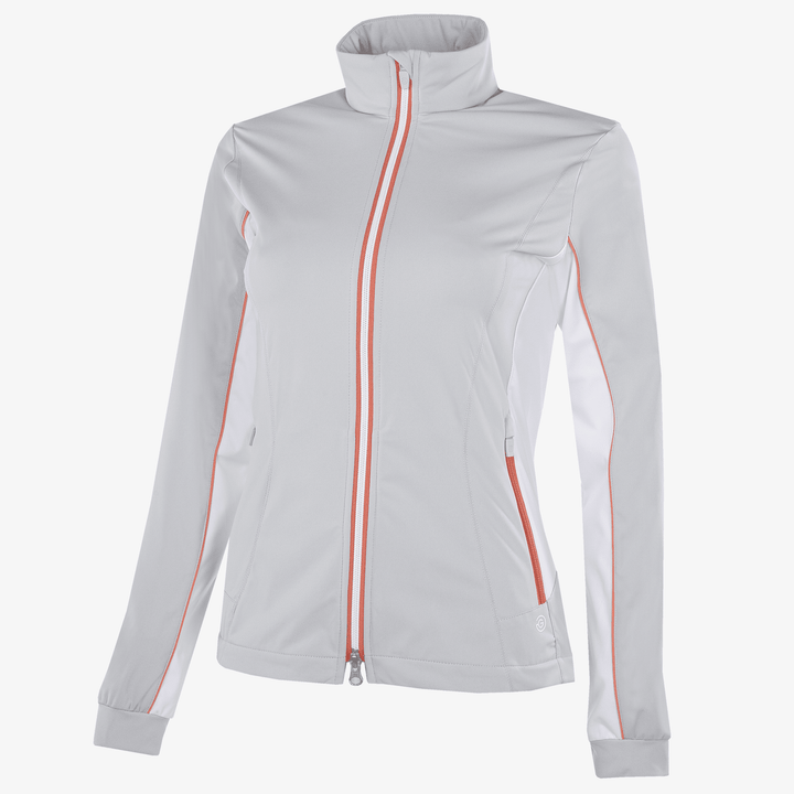 Larissa is a Windproof and water repellent golf jacket for Women in the color Cool Grey/White/Coral(0)