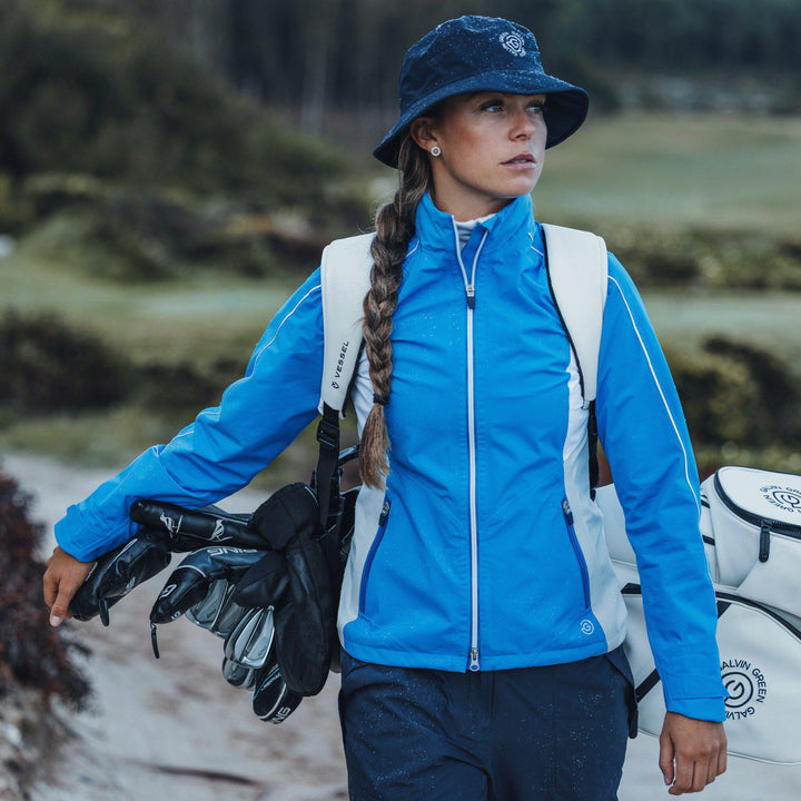Ally is a Waterproof Jacket for Women in the color Blue/Cool Grey/White(8)