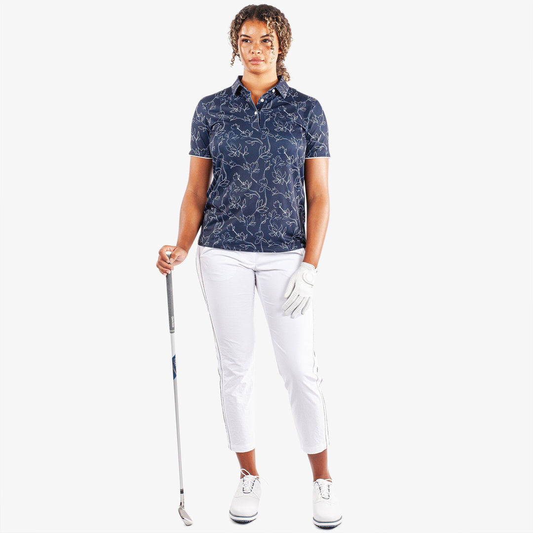 Mallory is a Breathable short sleeve golf shirt for Women in the color Navy/White(2)