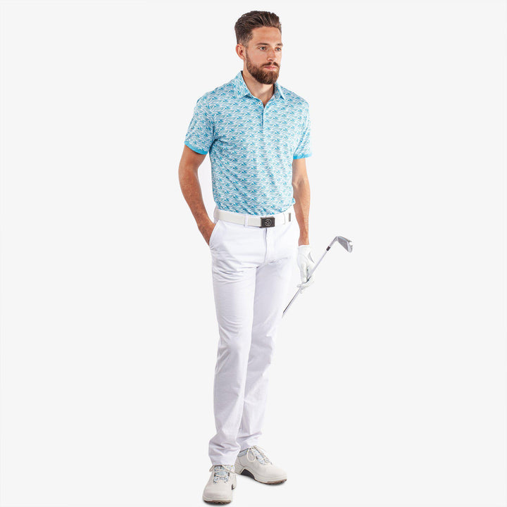 Madden is a Breathable short sleeve golf shirt for Men in the color Aqua/White (2)