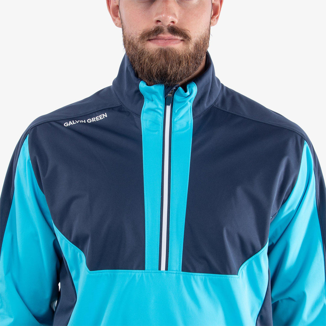 Lawrence is a Windproof and water repellent jacket for  in the color Aqua/Navy(3)