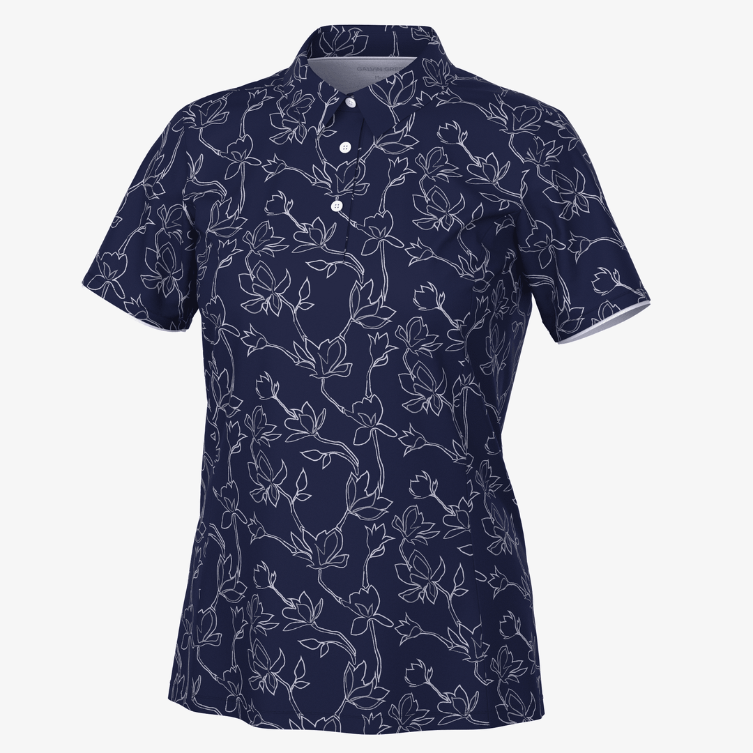 Mallory is a Breathable short sleeve golf shirt for Women in the color Navy/White(0)