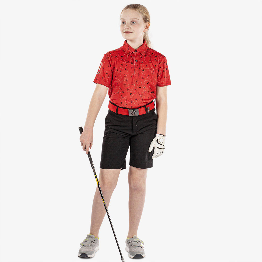 Rowan is a Breathable short sleeve golf shirt for Juniors in the color Red/Black(2)