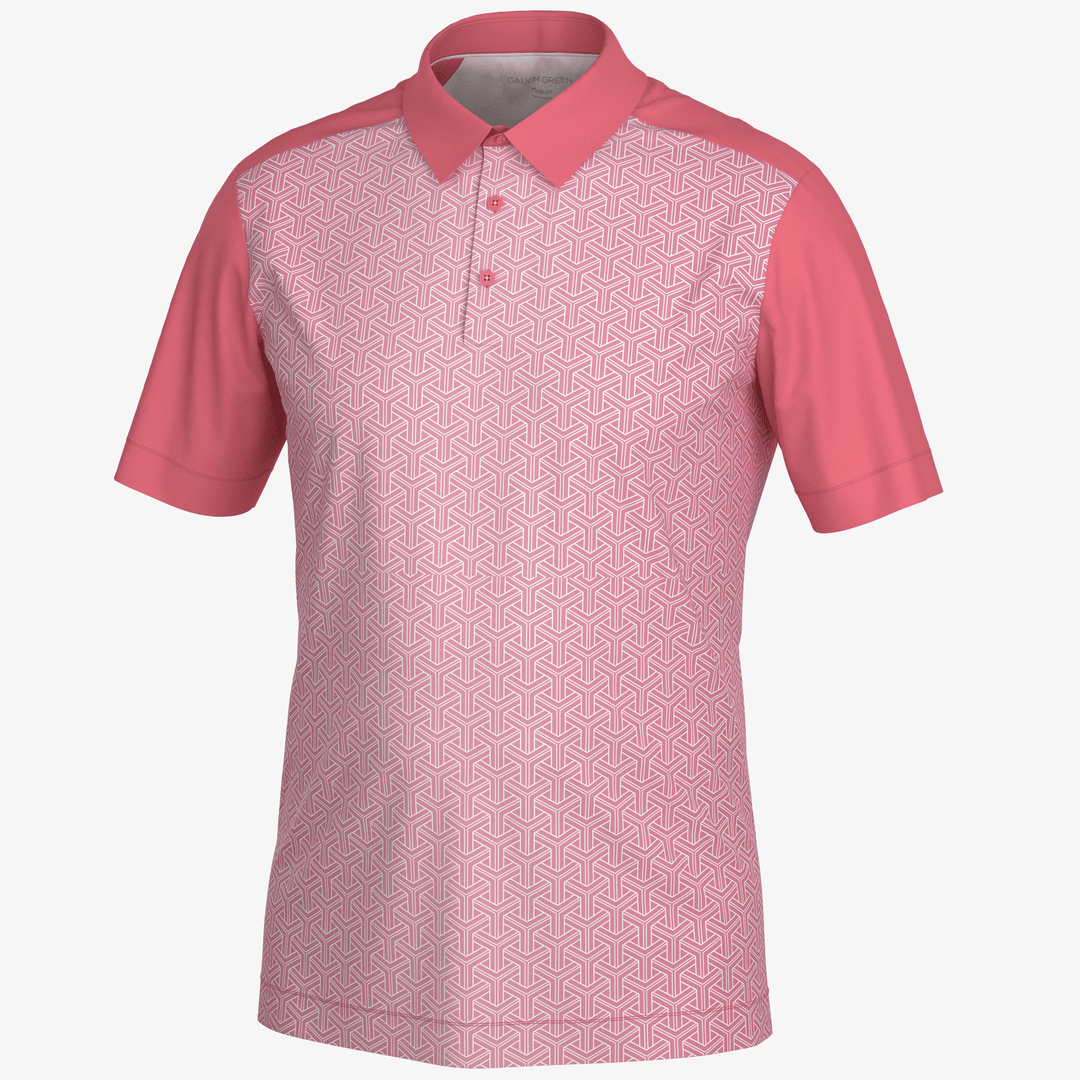 Mile is a Breathable short sleeve golf shirt for Men in the color Camelia Rose/White(0)