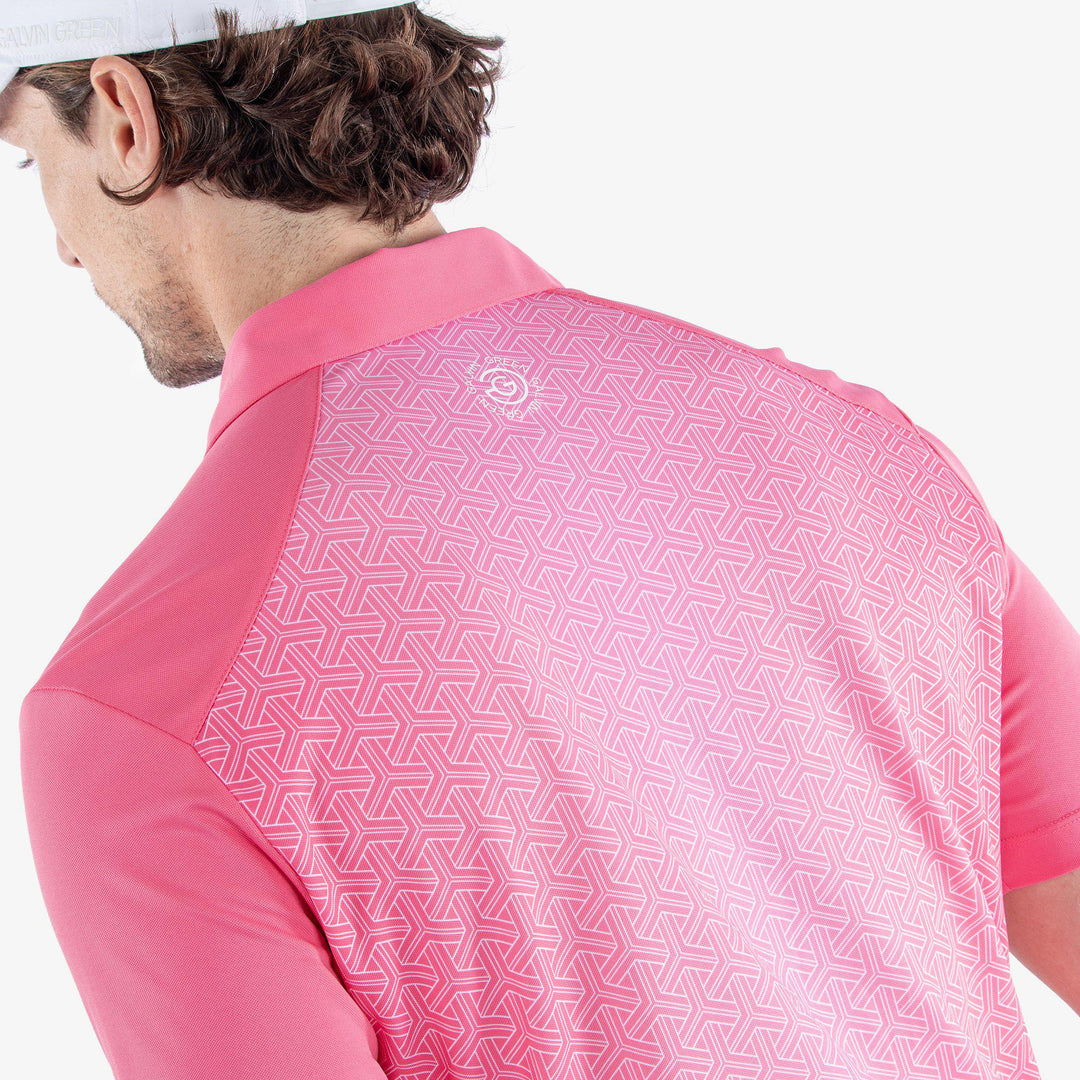 Mile is a Breathable short sleeve golf shirt for Men in the color Camelia Rose/White(5)