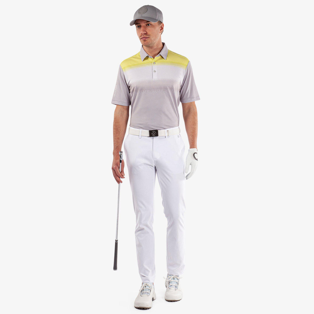 Mo is a Breathable short sleeve golf shirt for Men in the color Cool Grey/White/Sunny Lime(2)