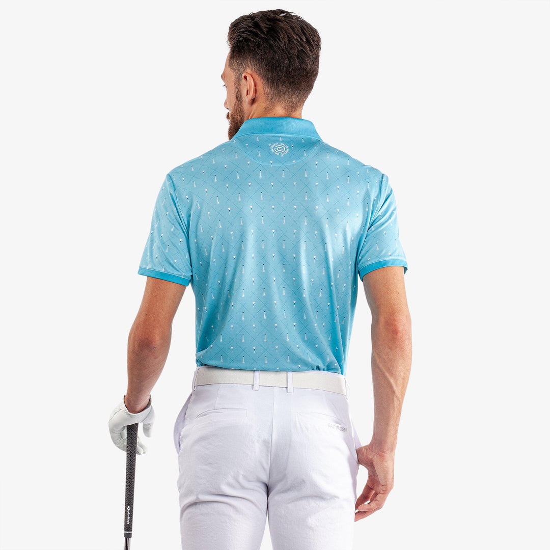 Manolo is a Breathable short sleeve golf shirt for Men in the color Aqua/White (5)