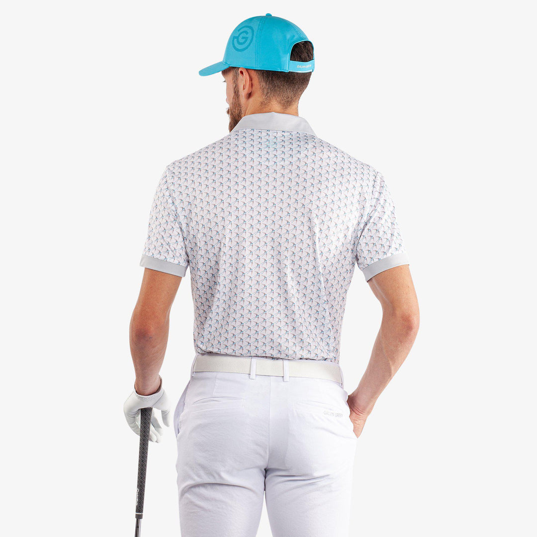 Malcolm is a Breathable short sleeve golf shirt for Men in the color White/Cool Grey/Aqua(5)