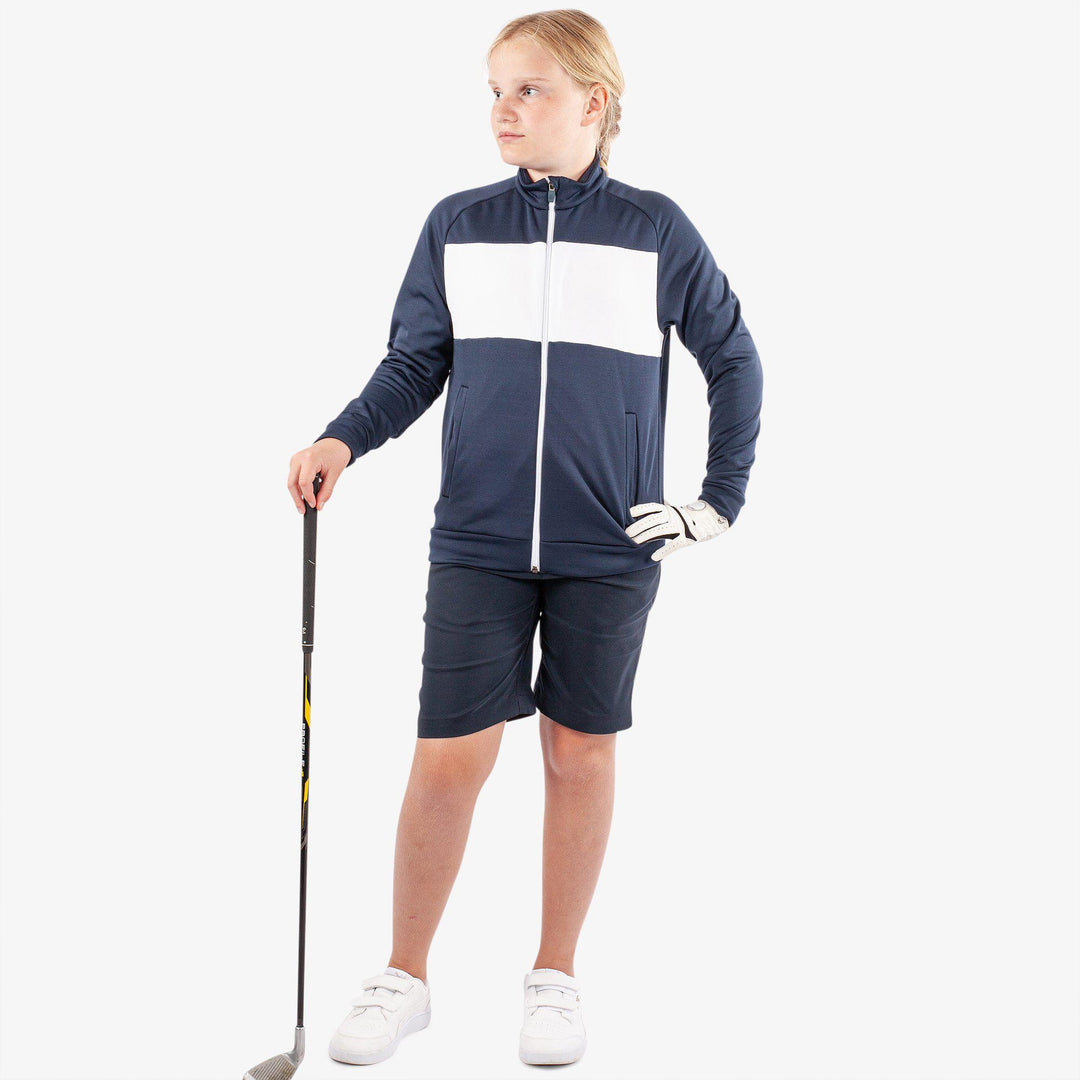 Rex is a Insulating golf mid layer for Juniors in the color Navy/White(2)