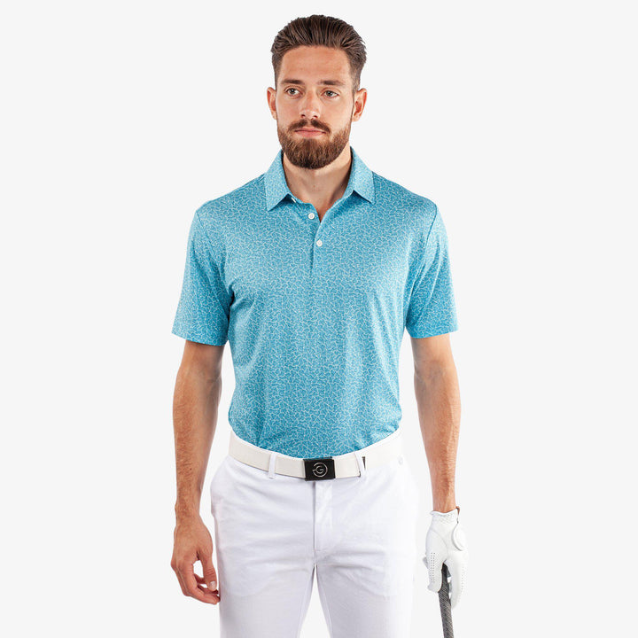 Mani is a Breathable short sleeve golf shirt for Men in the color Aqua(1)