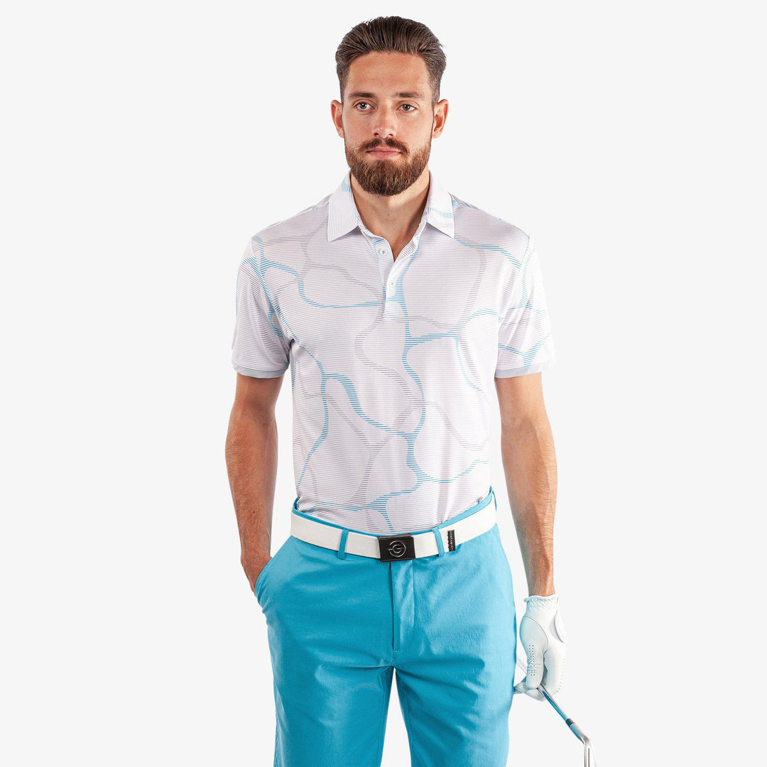 Markos is a Breathable short sleeve golf shirt for Men in the color Cool Grey/Aqua(1)