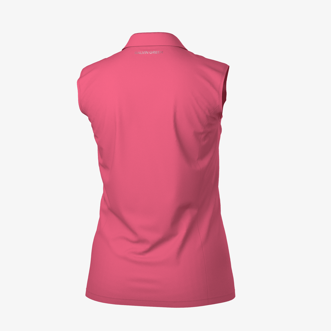 Meg is a Breathable short sleeve golf shirt for Women in the color Camelia Rose/White(7)