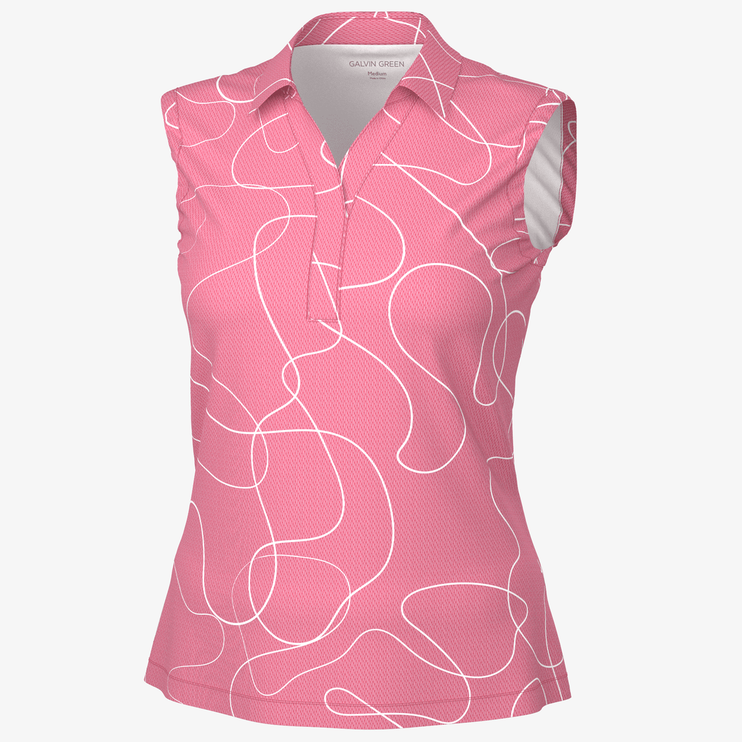 Margie is a Breathable short sleeve golf shirt for Women in the color Camelia Rose/White(0)