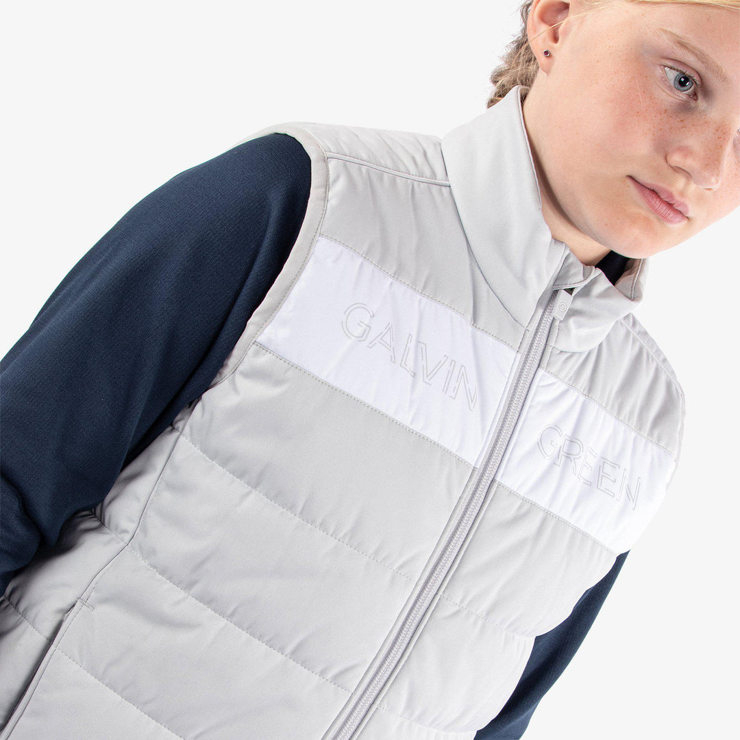 Ronie is a Windproof and water repellent vest for  in the color Cool Grey/White(3)